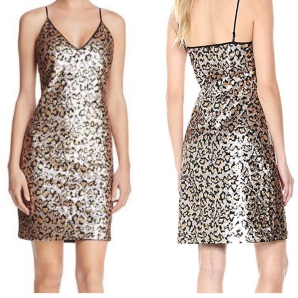 BB Dakota CASS Leopard Gold Sequin Mini Dress